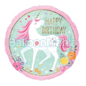 Balon folie holografica Happy Birthday Unicorn, 43 cm 37272