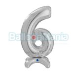 Balon folie Cifra 6 argintiu cu baza, 64 cm 25096